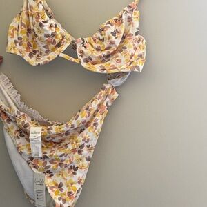 Cupshe Floral Print Bra Set - Yellow and Brown